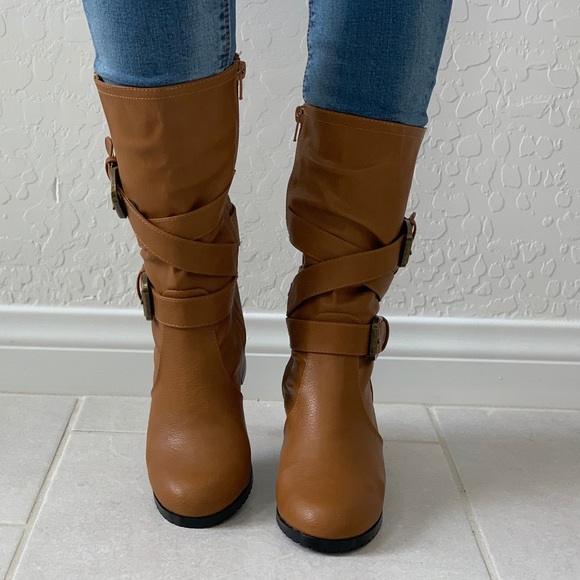 NIB Kitten Chunky Heel Buckle Wrap Mid Calf Boots - Picture 2 of 7